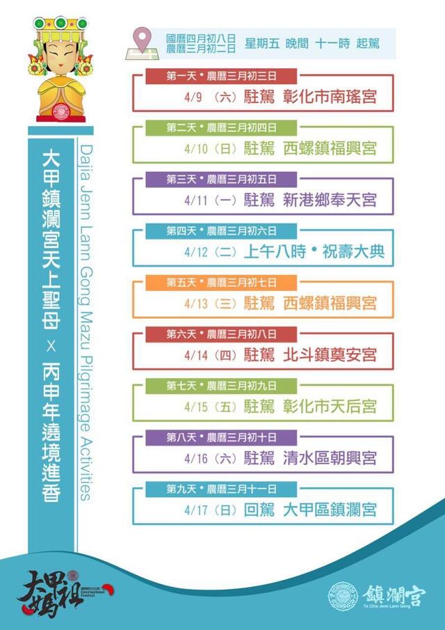 2016台中媽祖國際觀光文化節-期程