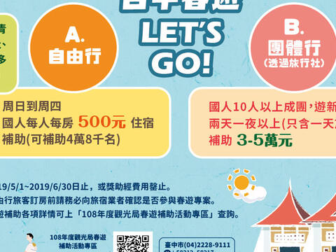 把握机会畅游台中-春游补助6月30日到期