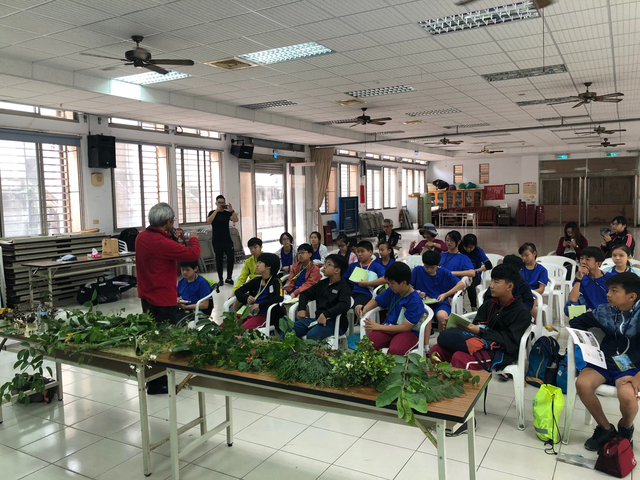 讲师让小朋友初步了解葫芦墩圳及软埤仔溪周遭植物种类