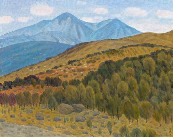 油畫-劉國東作品-高原樹林