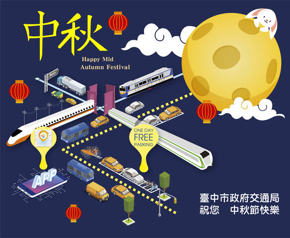 市區公有無柵欄停車場及路邊汽-機車停車格於中秋節當日暫停收費1天