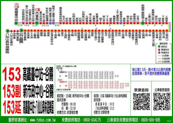 公车路线图-153路-153副及153延-从高铁台中站到谷关