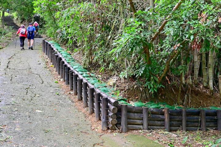 太平區咬人狗坑登山步道設置木樁駁坎完工