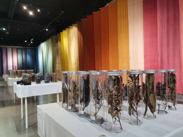 展览现场陈列多种染色材料供民众观赏