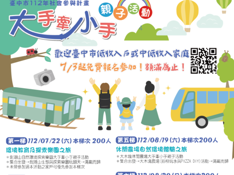 台中市大手牽小手親子活動-7月3日起開放報名