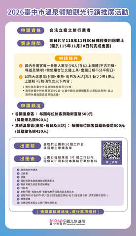 2026台中市溫泉體驗觀光行銷推廣活動相關訊息