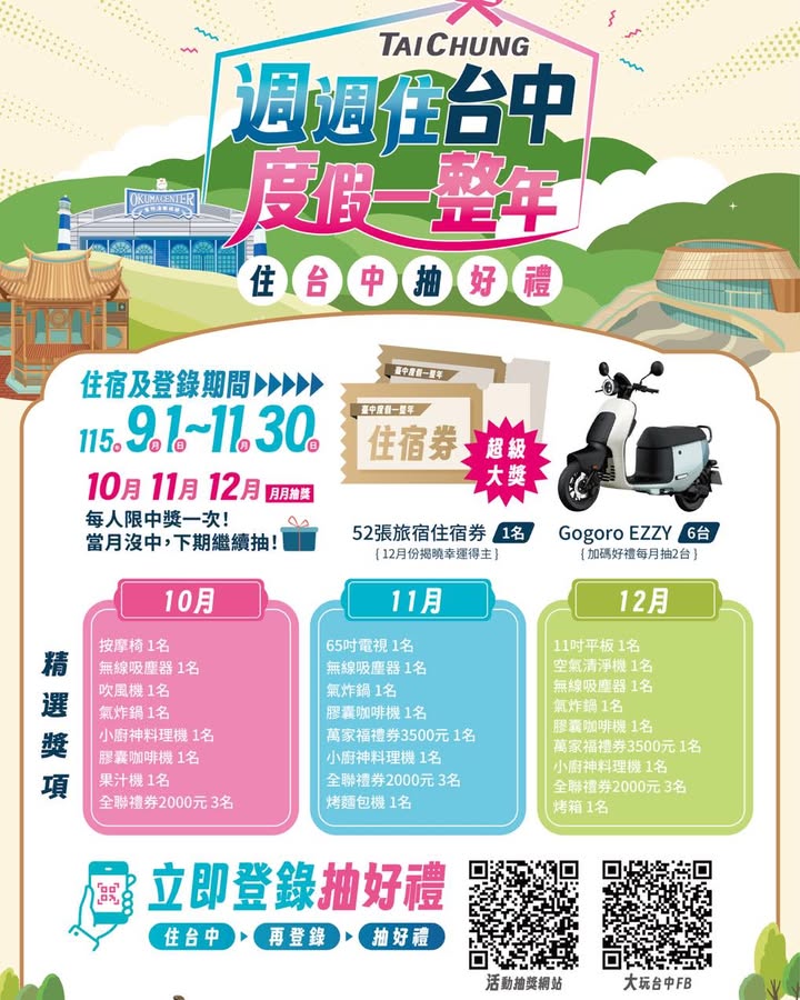 【倒數計時！10/12 首次抽獎・整年假期與豪華好禮等你拿】